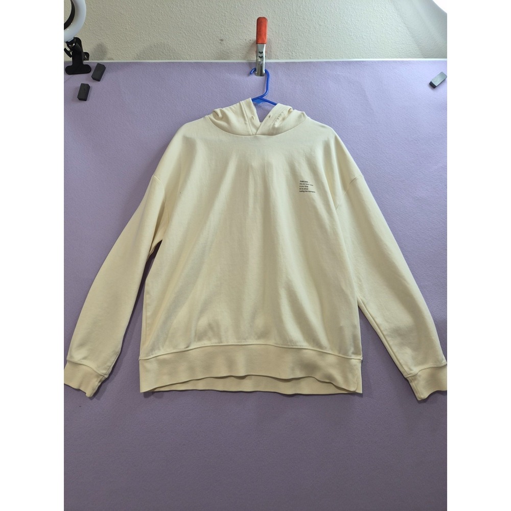 Zara Hoodie Womens Large Cream Knit Rib Logo Relaxed Fit Drop Shoulder Pullover